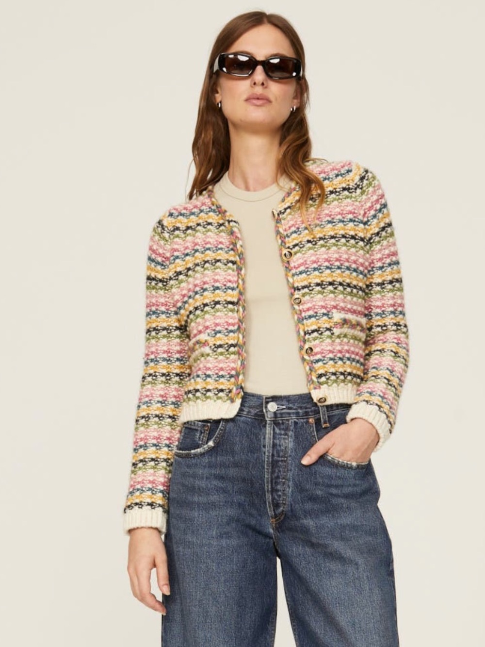 ba&sh Bianca Multicolor Striped Knit Cropped Cardigan Size Large - Picture 3 of 16